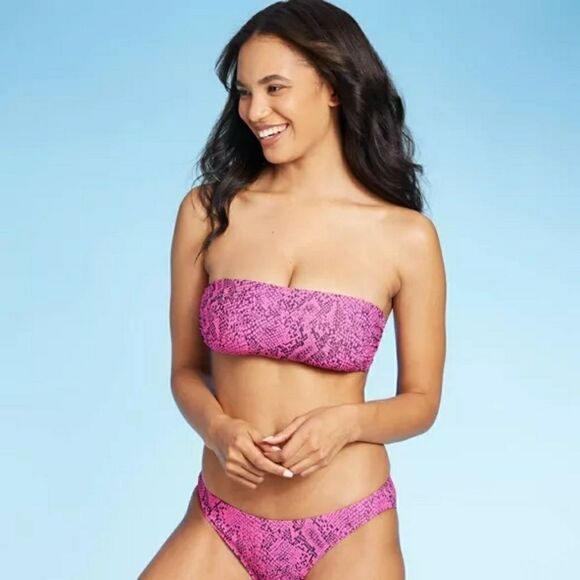 Women's Bandeau Pink Snake Print Bikini Top - Picture 1 of 8